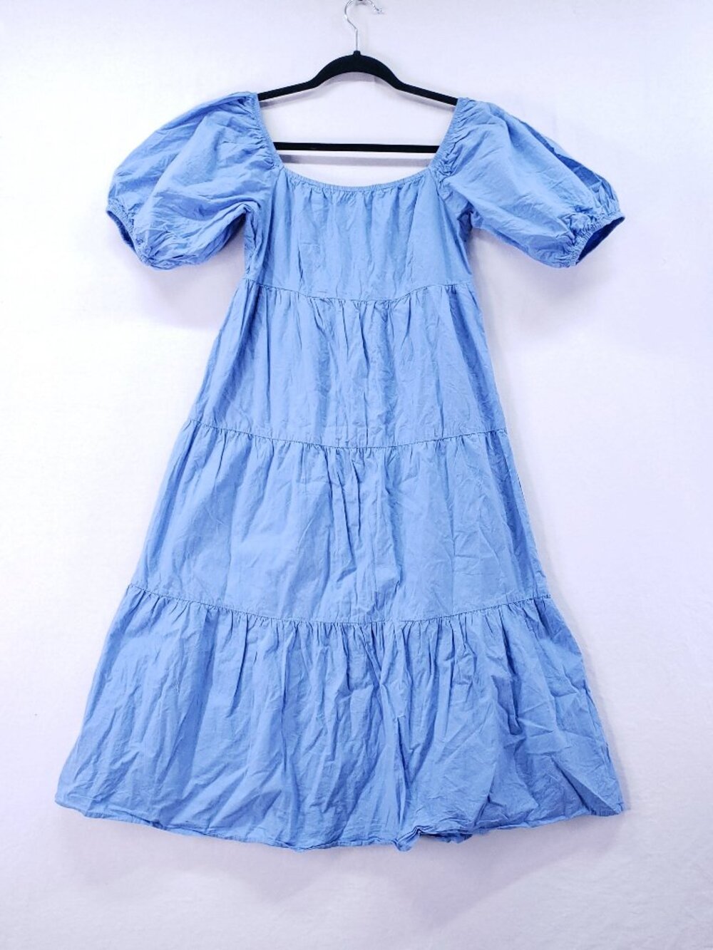 Sim and Sam Tiered Cotton Sundress Size M Babydoll Cottagecore Blue Puff Sleeve